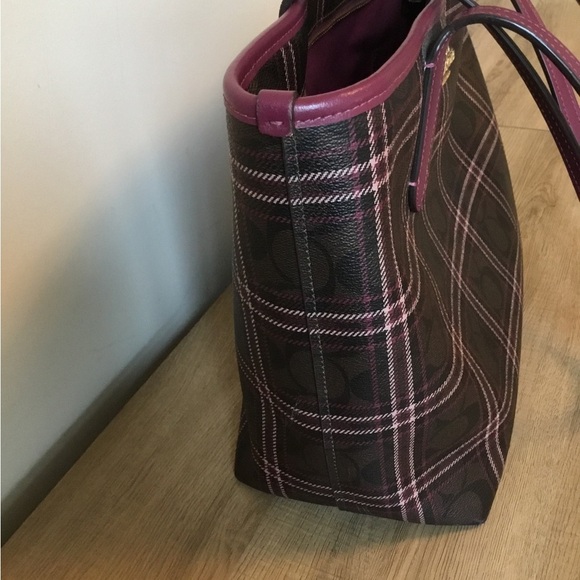 Vintage Coach NY Field Plaid Zip Top Tote Shoulder Bag Signature C’s & Dustbag - Picture 4 of 14